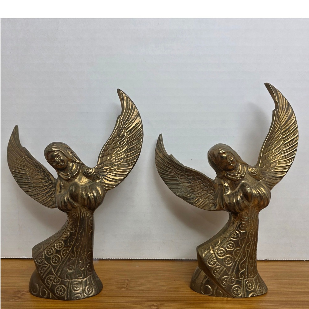 Vintage Brass Angel Taper Candle Holders Set of 2 Mid Century Decor 7.5in
